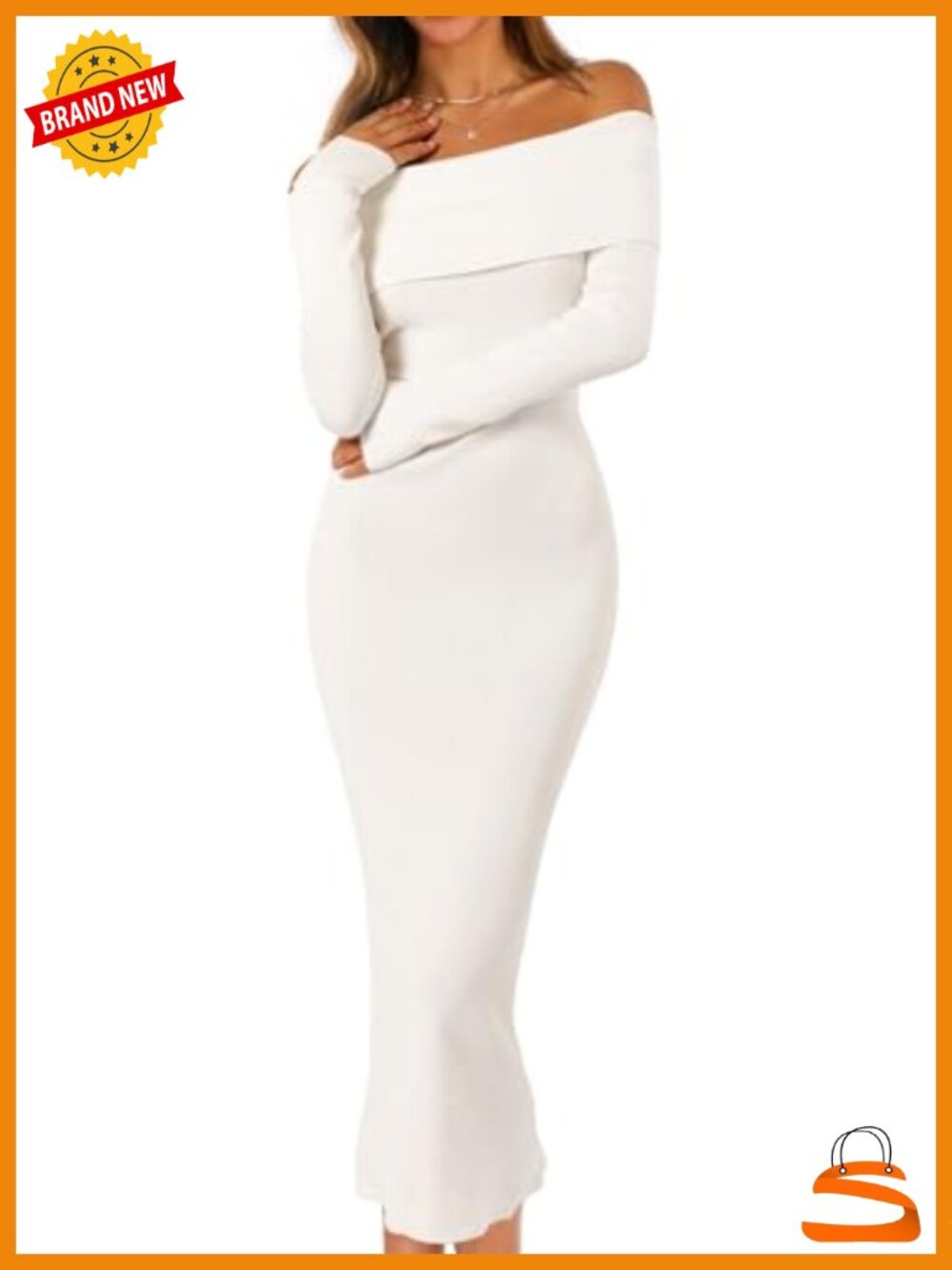 Off Shoulder Bodycon Midi Sweater Dress Long Sleeve Fall Winter